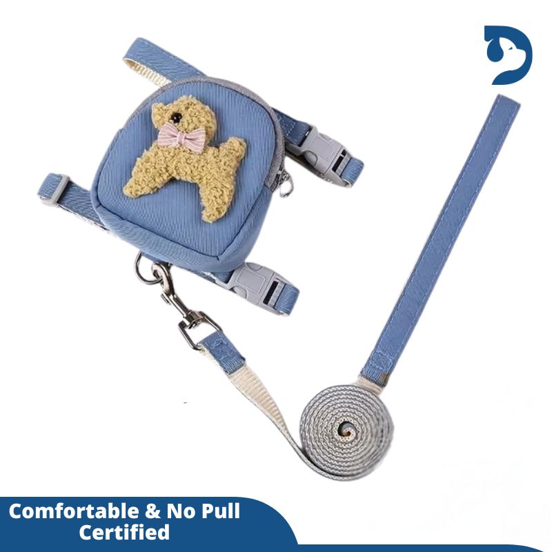 Adjustable Soft Pet Harness with Backpack and Leash for Small to Medium Dogs – Ideal for Outdoor Adventures and Carrying Treats.