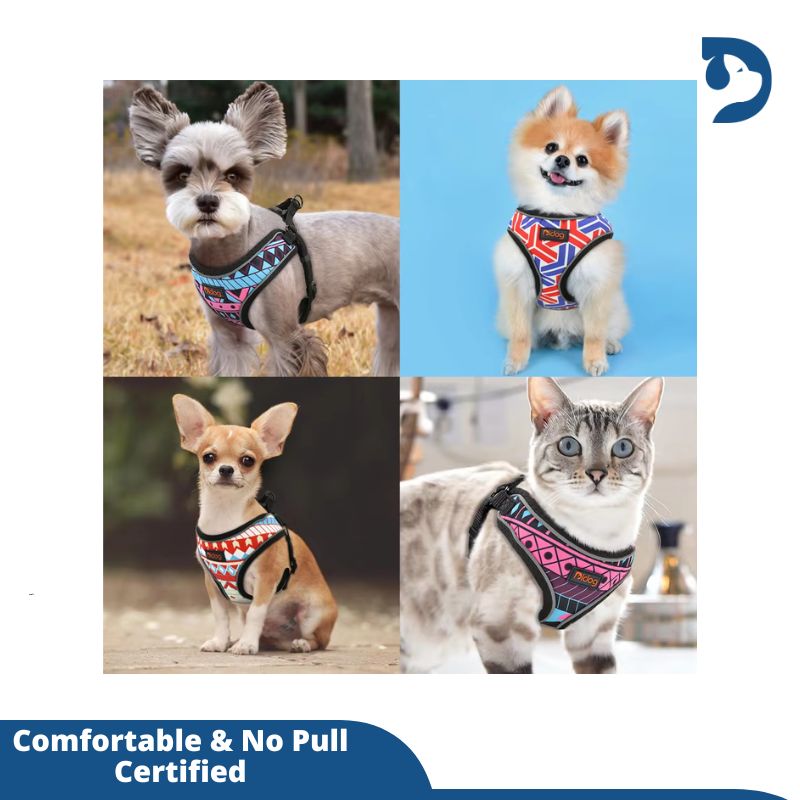 Reflective Nylon Pet Harness for Small Dogs & Cats – Stylish Printed Vest for French Bulldogs, Chihuahuas, and Puppies – Ideal for Walking and Safety